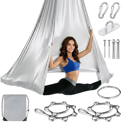 Produktbild von Aerial Yoga Hängematten-Set 150x280 cm, dehnbar, Befestigungsmaterial, 100 kg, für Yoga-Übungen