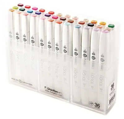 Imagen del producto de Rotuladores de punta doble (brush y cincel) a base de alcohol, 36 unidades, gama básica