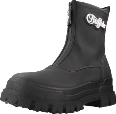 A black Buffalo boot with a zipper.