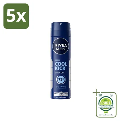 Image de 5 x Déodorant spray NIVEA MEN Cool Kick, 150 ml - Pack économique - 5 pièces