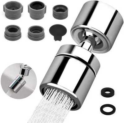 Imagen del producto de Ibenzoa® – Accesorio para grifo: giratorio 360°, 5 adaptadores, cromado, chorro aireado que ahorra agua, ajustable en 80°, filtro de 4 capas, fácil de instalar sin herramientas, ideal para cocina y baño