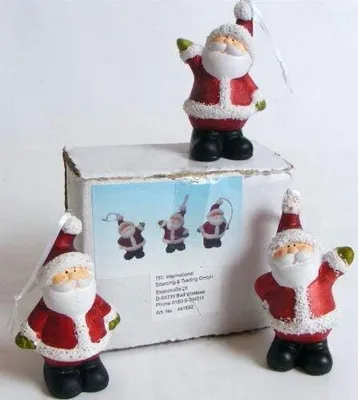 Obrázek produktu pro Sada 3 vánočních dekorací na zavěšení, Otec Vánoc, z keramiky, každá figurka cca 4x3x9cm