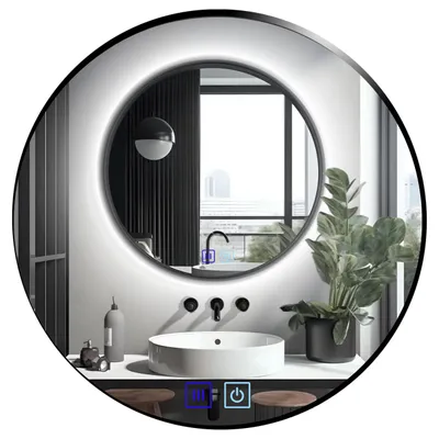 Zdjęcie produktu dla SAVE ®HOME Okrągłe lustro łazienkowe LED - 80 cm - PODŚWIETLANE -  Z RAMĄ LOFT - 3 BARWY ŚWIATŁA - ŚCIEMNIALNE - BEZ PARY - DOTYKOWE - LUSTRO ŚCIENNE