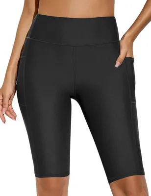 Productafbeelding van Solidchoice - Dames Sportieve Hoge Taille Zwemshorts in Zwart