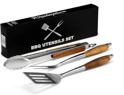 Produktbild von Hochwertiges Grillbesteck-Set, 3-teilig, aus Edelstahl, bestehend aus Grillzange, Fleischgabel und Grillspatel, ideal für Barbecues, Gartenpartys und Camping