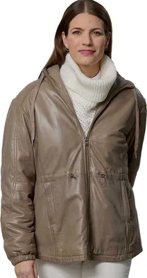 Produktbild von Jilani Collection - Damen Lederjacke Lammnappa Kapuze Oversize dark sand : 40