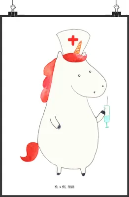 Produktbild von Mr. & Mrs. Panda Bild Einhorn Krankenschwester DIN A2 - Weiß - Geschenk, Krankenpflegerin, Plakat, Wandbild, Unicorn, Krankenpfleger, Ärztin, drucke, Krankenhaus