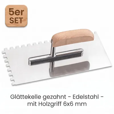 Produktbild von Profitape Glättekelle gezahnt Edelstahl mit Holzgriff – Zahnung 6x6 mm, KI-generiertes Bild