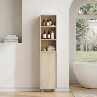 Produktbild von Badezimmerschrank, Waschmaschinenschrank,mit Türen und offenen Regalfächern für Waschküche, Balkon, Badezimmer