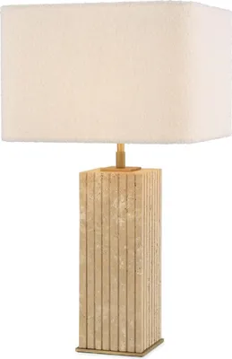 Produktbild von Casa Padrino Luxus Tischleuchte Beige / Antik Messing / Creme 35 x 35 x H. 63 cm - Travertin Schreibtischleuchte mit quadratischem Lampenschirm - Luxus Tischleuchten - Luxus Kollektion
