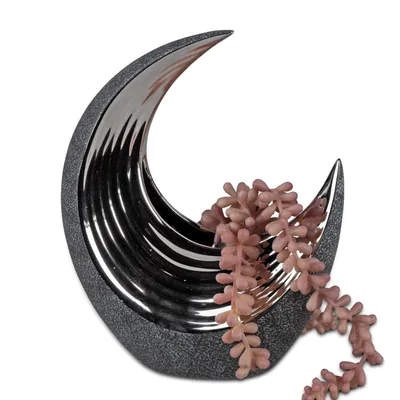 Produktbild von Deko Vase ANTHRAZIT Mondform mit Kugel H. 22cm silber grau Keramik Formano