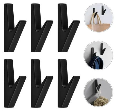 Immagine prodotto di Set di 6 ganci appendiabiti neri in metallo, a forma di Y, per il montaggio a parete, ideali per cucina e bagno