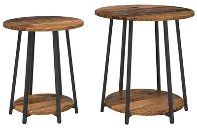 Immagine prodotto di Set di 2 tavolini industriali in legno e metallo, colore nero