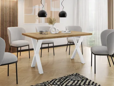 Produktbild von Rechteckiger Ausziehbarer Esstisch - Großer Modern-Stil Tisch mit Weißen Metallbeinen 120 140 160 cm bis 220 240 260 cm - Spacesaver - 120 x 80 cm - Lancelot Eiche
