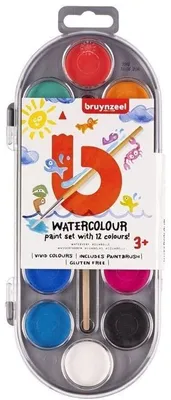 Produktbild von Bruynzeel Wasserfarben für Kinder 12 Farben mit Pinsel