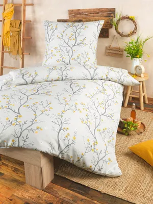 Produktbild von Mikrofaser-Bettwäsche-Set - 2teilig 1x Decke 135 x 200cm 1x Kopfkissen 80 x 80cm im modernen Baum-Blüten-Design - waschbar 60°C