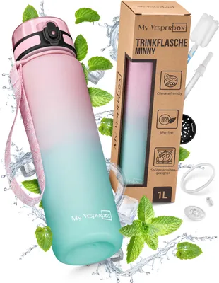 Produktbild von My Vesperbox® Trinkflasche Kinder [1000ML] - Wasserflasche Kohlensäure Geeignet & Auslaufsicher - Water Bottle Kids - für Schule & Sport - Kinderflasche für Mädchen & Jungen - inkl. Ersatzdichtung