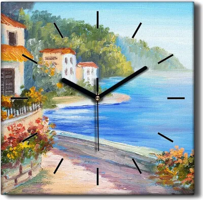 Produktbild von Coloray Hodiny Unikátní 30x30 cm  Tiché hodiny Pro obývací pokoj a kuchyň Nástěnné hodiny Plátno Černé ručičky hodin - Pobřežní mořské oblohy květiny