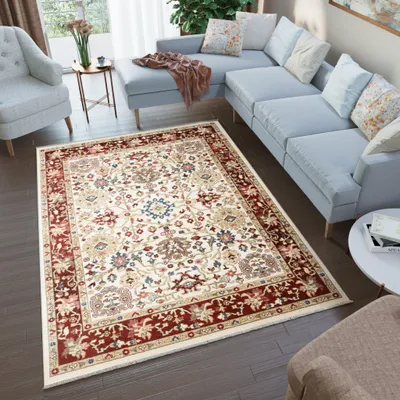 Obrázok produktu pre Tapiso Koberec RIVIOLI Moderný dizajn Béžová červená Obývacia izba 80 x 150 cm