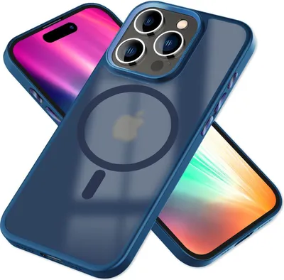 Produktbild von MagSafe Hülle Hybrid für iPhone 15 Pro Max Frosted Hard Case Schutz Handyhülle Dunkelblau