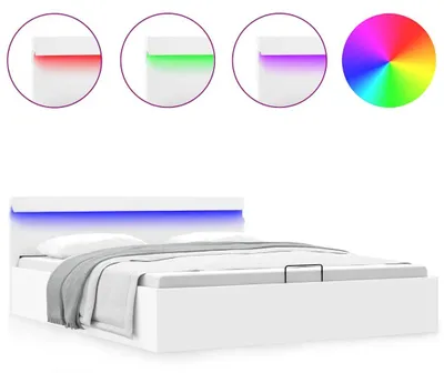 Immagine prodotto di Letto contenitore VidaXL con sistema idraulico e illuminazione a LED, in Pelle finta bianca, 180×200 cm