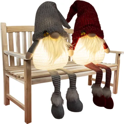 Produktbild von Wichtel mit LED 40cm (85cm) Kantenhocker, 2er Set Dekofigur Weihnachten