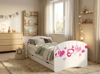 Produktbild von Happy Babies Kinderbett - Mit Matratze & Schublade und Rausfallschutz, 80x160, Mädchen Kinderbetten & Jugendbett Jungen Kids Bed