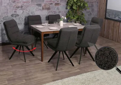 Obrázek produktu pro sada 6 jídelních židlí HWC-G66, kuchyňská židle, otočná automatická poloha látka/textil bouclé MVG  tmavě šedá