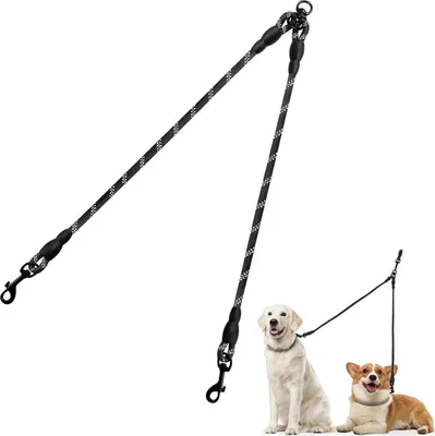 Image de Double laisse de chien réfléchissante noire 75cm (1)