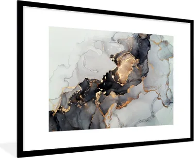 Produktbild von MuchoWow® Gerahmtes Poster Schwarz - Marmor - Luxus - Gold 90x60 cm - Poster mit Schwarzem Bilderrahmen Wandposter Rahmen Foto Bilder - Wanddekoration - Fotos