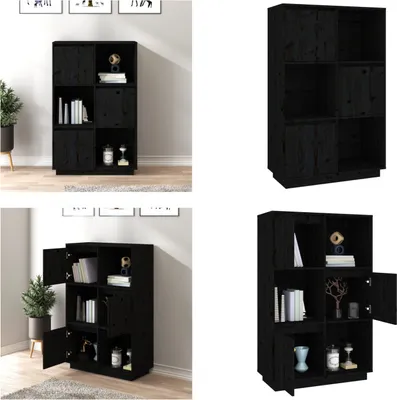 Produktbild von vidaXL Highboard Schwarz 74x35x117 cm Massivholz Kiefer - Highboard - Highboards - Highboard Holz - Sideboard
