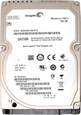 Zdjęcie produktu dla Seagate Momentus 250GB 2.5" SATA II, 250 GB, 7200 RPM, 16 MB, 2.5", SATA II