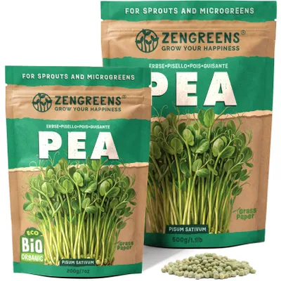 Zdjęcie produktu dla ZenGreens® Eko Nasiona na Kiełki Groch 200 g – Mikroliście do Uprawy w Domu