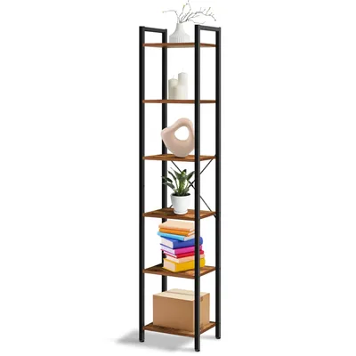 Produktbild von IvoQ Industrie-Bücherregal – 6 Ebenen – Schmal & Hoch – 187 cm – Rustikales Braun – Metallgestell