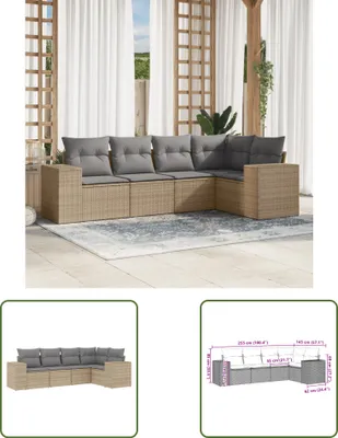 Produktbild von The Living Store 5-tlg. Garten-Sofagarnitur mit Kissen Beige Poly Rattan