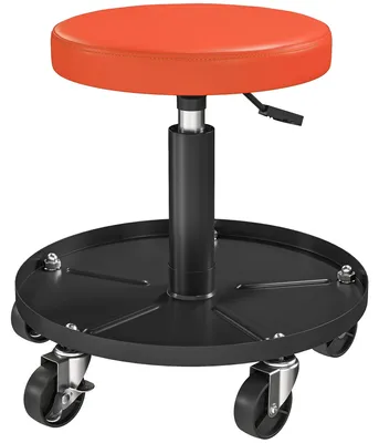 Produktbild von Werkstatthocker mit Werkzeugfach | Farbe: Orange, Schwarz | Abmessungen: 38x38x38-50 cm