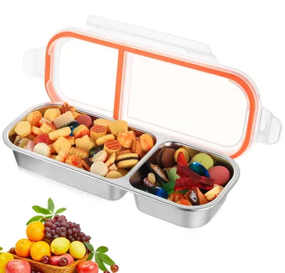 Produktbild von Snackbox mit Fächern, Edelstahl-Lunchbox mit Fächern, auslaufsichere Essensboxen, Lunchboxen mit Trennwänden, Bento-Box, auslaufsicherer Snackbehälter, Snackboxen mit Deckel für Arbeit und Camping