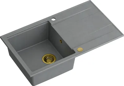 Produktbild von QUADRON Spülbecken 1-Becken Spüle | Größe: 86 x 50 x 21 cm | EVAN 111 | Küchenspüle Granitspüle aus GraniteQ mit Siphon | Grau & Golden
