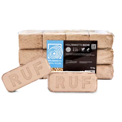 Produktbild von Holzbriketts RUF Eiche, 10kg, Brennholz Kamin Ofen Brikett Kohle Heizen Holz