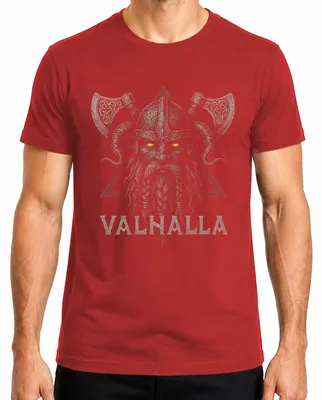 Imagen del producto de Camiseta para hombre, color rojo, talla XL, con motivos de Valhalla, guerreros vikingos, Odín, hacha, mitología nórdica y berserkers