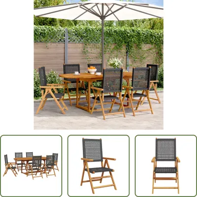 Produktbild von The Living Store 7-tlg. Garten-Essgruppe Poly Rattan und Massivholz Schwarz