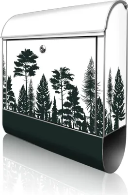 Produktbild von banjado Design Briefkasten Stahl silber mit Zeitungsfach pulverbeschichtet "Waldsilhouette" 38x46x12,5cm & 2 Schlüssel - Postkasten A4 Einwurf inkl. Montagematerial [BK 13342]