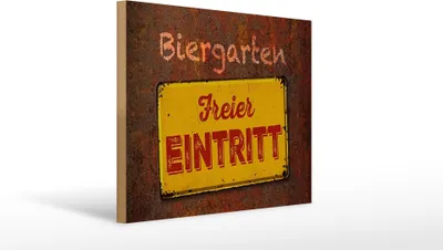 Produktbild von Holzschild Biergarten freier Eintritt, 40 x 30 cm, Holzschilder Spruch Getränke Alkohol Bier