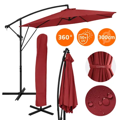 Produktbild von ML-Design Ampelschirm Ø 300 cm Rot Alu Sonnenschirm mit Kurbel, Abdeckung & Ständer UV50+ Sonnenschutz & wasserabweisend 360° drehbar