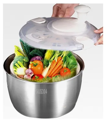 Produktbild von Obst- und Gemüsetrockner - Salatschleuder aus Edelstahl zum Waschen und Trocknen von Gemüse und Früchten