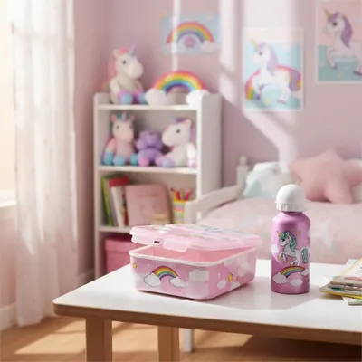Produktbild von Einhorn Unicorn 2 tlg. Lunch Set Brotdose mit 3 Kammern Trinkflasche 400 ml