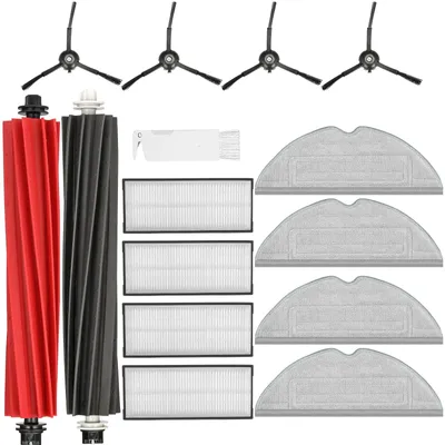 Image de Accessoires pour Roborock S8/S8+ - 15 pièces - 2 brosses principales - 4 lingettes - 4 filtres - 4 brosses latérales - Kit d'accessoires lavable - Aspirateur robot