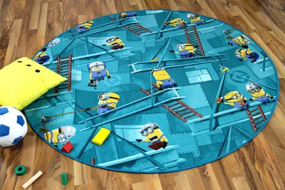 Produktbild von Kinder Spiel Teppich MINIONS Türkis Rund, Größe:240 cm Rund