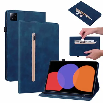 Obrázek produktu pro Pro Xiaomi Pad 6 / 6 Pro 11 – modré pouzdro na tablet z umělé kůže se zipem
