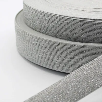 Elastisches Band, glänzend, Lurex, grau, 35 mm, 10 m